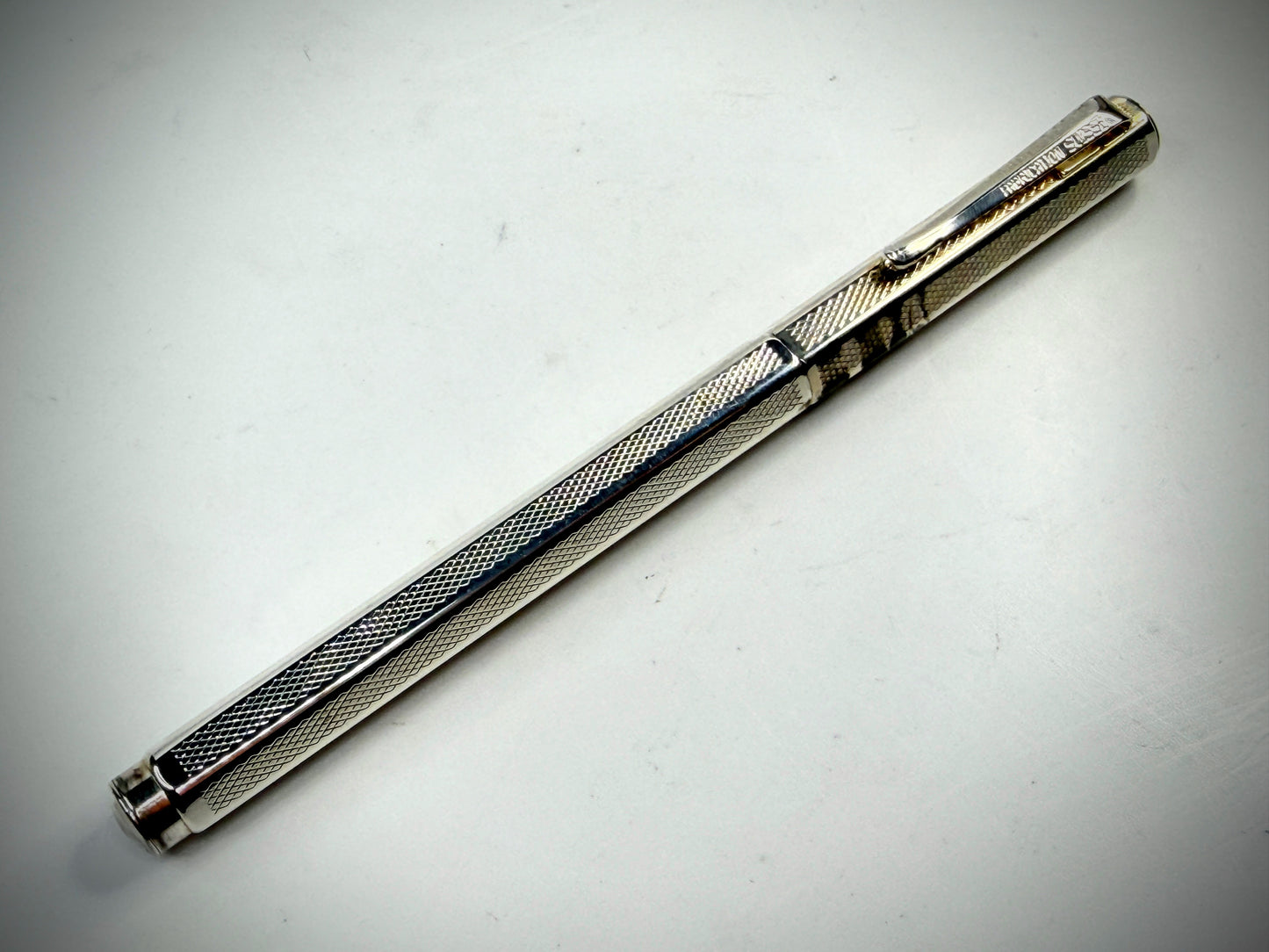 vintage caran d’ache swiss silver plate fountain pen engine turned style ss305