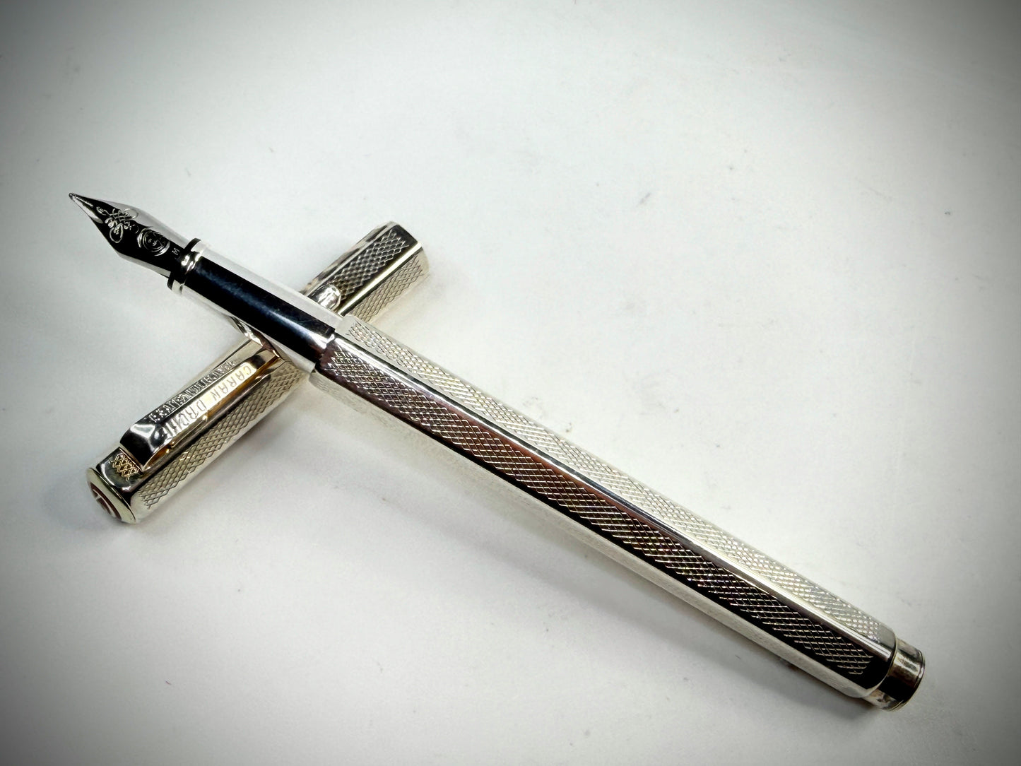 vintage caran d’ache swiss silver plate fountain pen engine turned style ss305