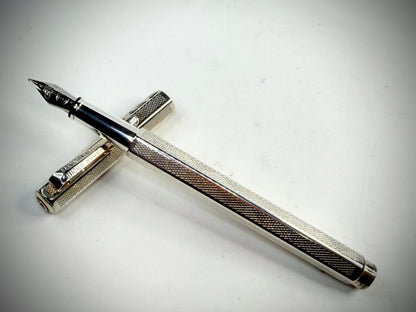 vintage caran d’ache swiss silver plate fountain pen engine turned style ss305