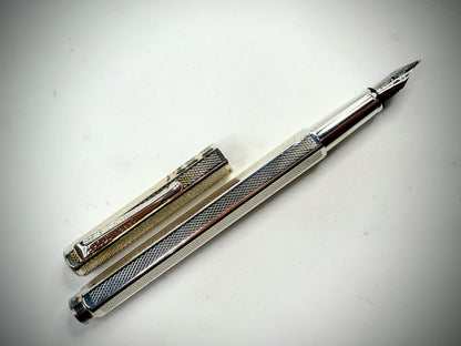 vintage caran d’ache swiss silver plate fountain pen engine turned style ss305