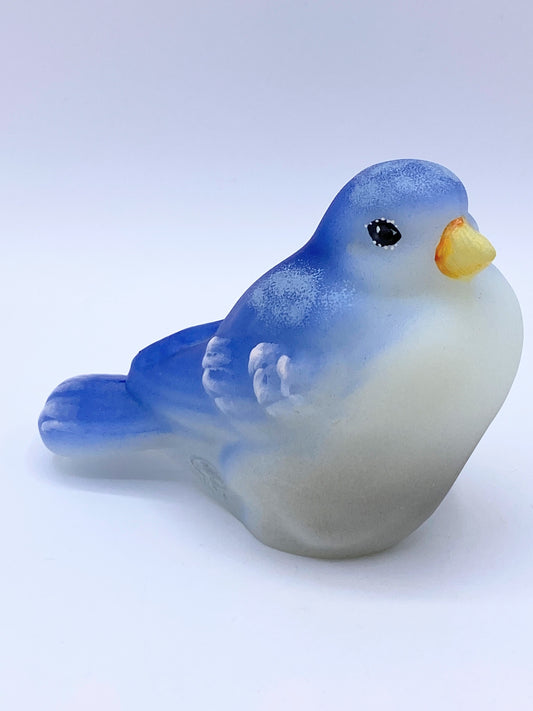 Limited Edition Fenton art Glass Lavender-Blue yellow bead songbird A271