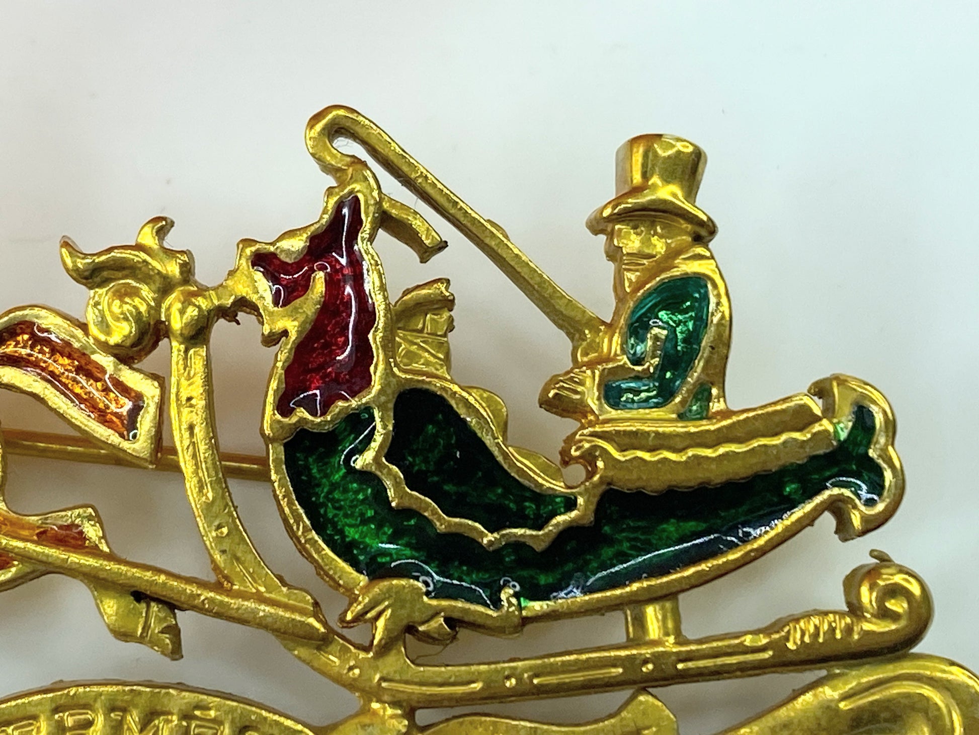 Hermès Carriage Red Golden Green Orange emerald brooch 2.75" GS411