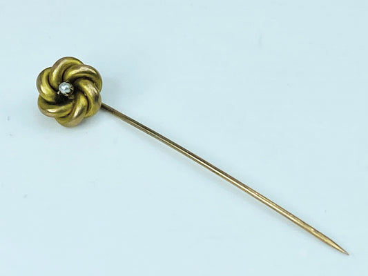 Antique 14K Gold Knot Stick Pin w/Seed Pearl Early 20th Century Stickpin JR1224