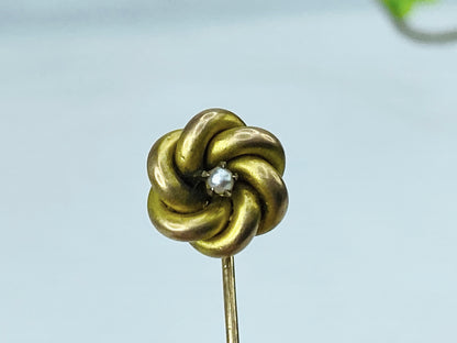 Antique 14K Gold Knot Stick Pin w/Seed Pearl Early 20th Century Stickpin JR1224