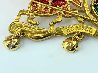 Hermès Carriage Red Golden Green Orange emerald brooch 2.75" GS411