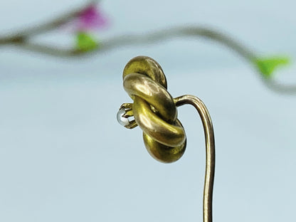 Antique 14K Gold Knot Stick Pin w/Seed Pearl Early 20th Century Stickpin JR1224