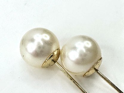 Mid-Century 14K Yellow Gold 8.2mm Fine Akoya Pearl Stud Earrings Pair JR1680