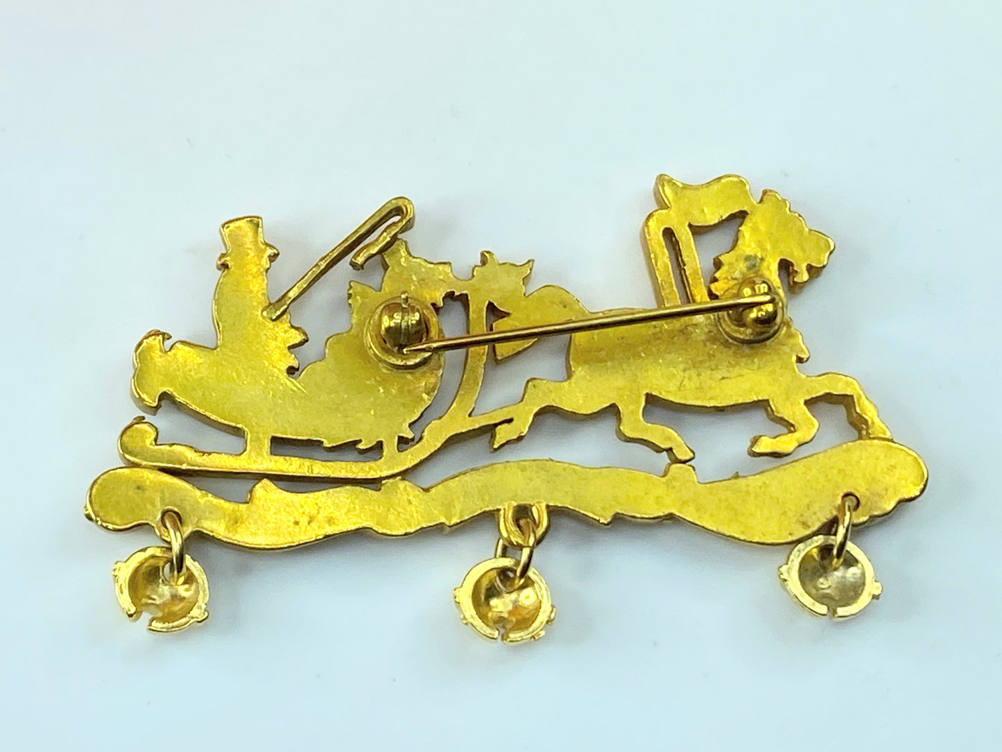Hermès Carriage Red Golden Green Orange emerald brooch 2.75" GS411