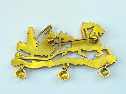 Hermès Carriage Red Golden Green Orange emerald brooch 2.75" GS411