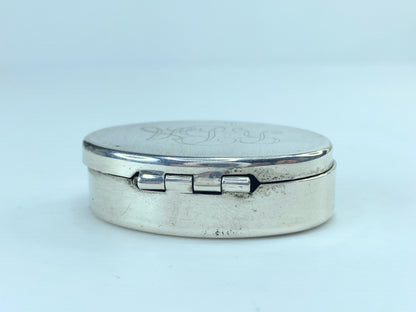 Sterling silver Plain engraved oval pill box A131