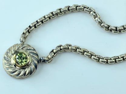 David Yurman Sterling Silver and 18K Yellow Gold Peridot Cookie Necklace JR369