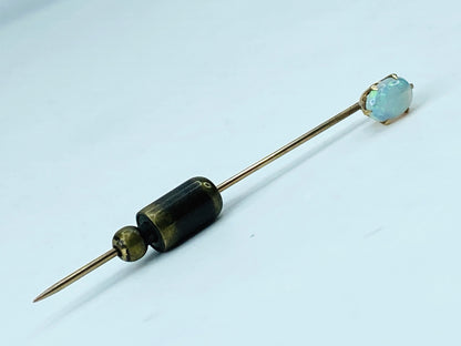 Early 20th Century 10K Gold Stick Pin Opal & Seed Pearl 2 1/8" JR1225