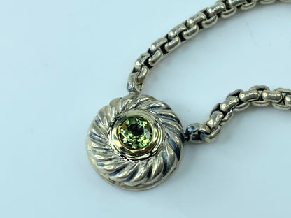 David Yurman Sterling Silver and 18K Yellow Gold Peridot Cookie Necklace JR369