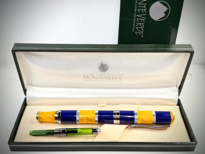 Vintage Monteverde Fountain Pen Blue Yellow Resin Iridium Nib SS309