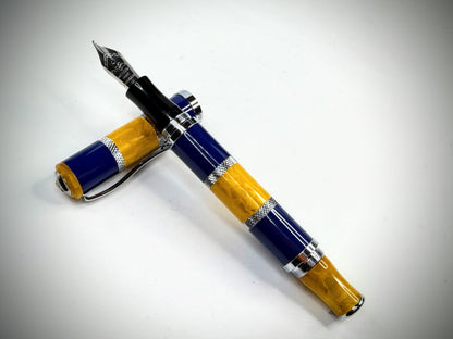 Vintage Monteverde Fountain Pen Blue Yellow Resin Iridium Nib SS309