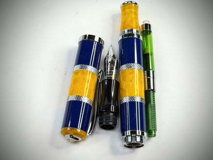Vintage Monteverde Fountain Pen Blue Yellow Resin Iridium Nib SS309