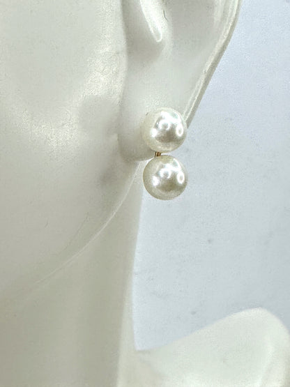Vintage Mid-Century 14K Yellow Gold Double Pearl Stud Earrings Pair JR1684