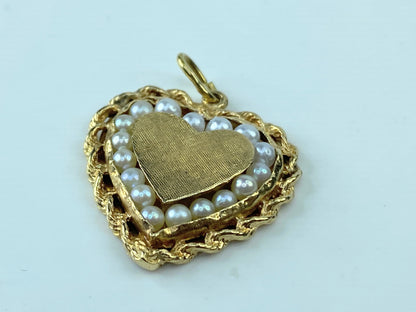 Mid-century 14K yellow gold seed pearl Heart pendant 6.6g JR370