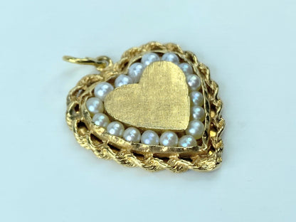 Mid-century 14K yellow gold seed pearl Heart pendant 6.6g JR370