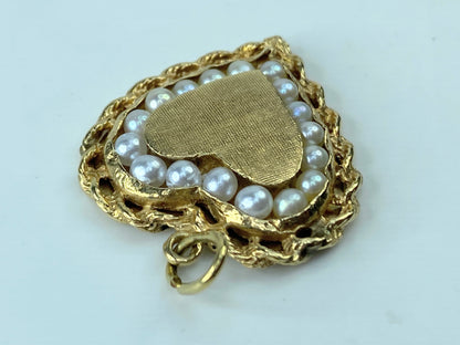 Mid-century 14K yellow gold seed pearl Heart pendant 6.6g JR370