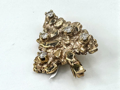 Vintage Mid Century 14K Gold Diamond Christmas Tree Brooch JR1685