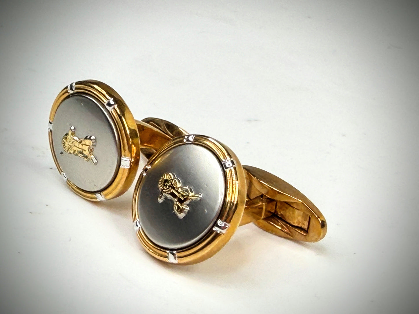 Vintage Celine Macadam Triomphe Gold Tone Round Cufflinks