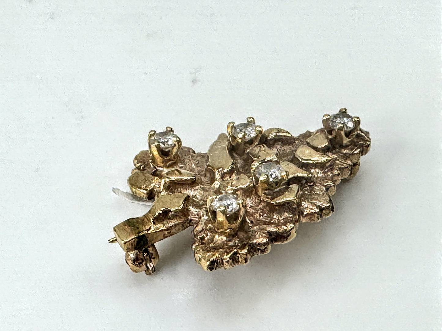 Vintage Mid Century 14K Gold Diamond Christmas Tree Brooch JR1685