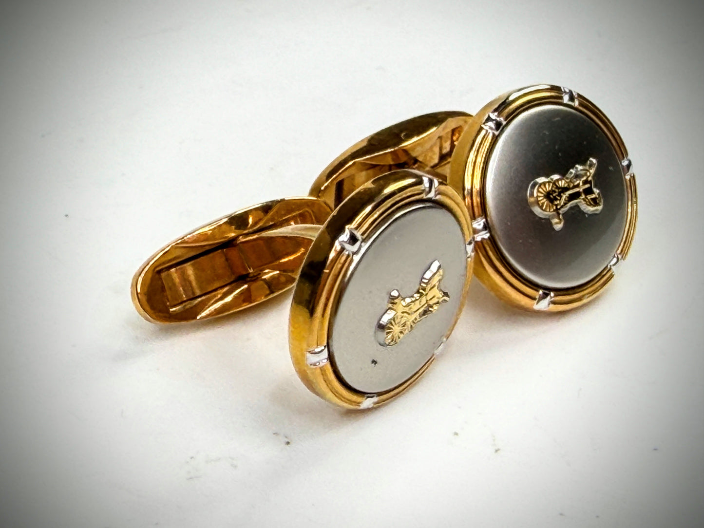 Vintage Celine Macadam Triomphe Gold Tone Round Cufflinks