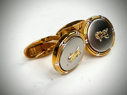 Vintage Celine Macadam Triomphe Gold Tone Round Cufflinks