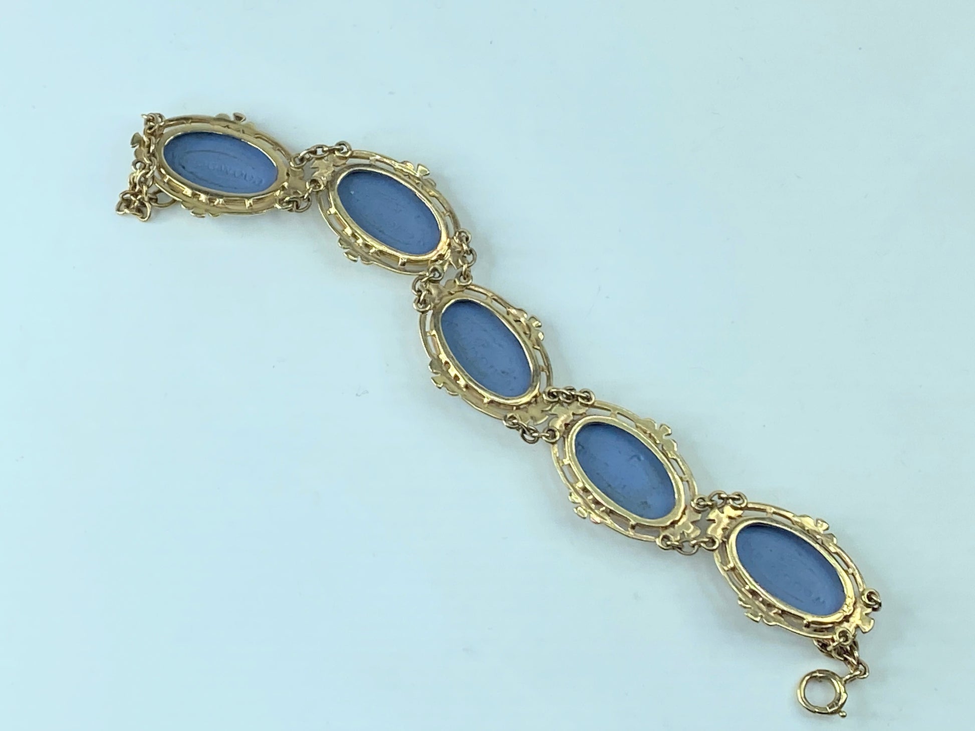Art Deco England 14K Wedgewood Cameo White Jasper Seed pearl bracelet 7.5" JR377