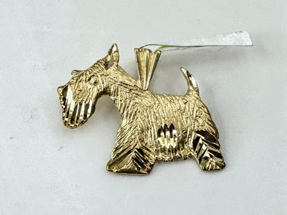 Vintage 14K Yellow Gold Textured Scottie Dog Brooch Pin JR1682