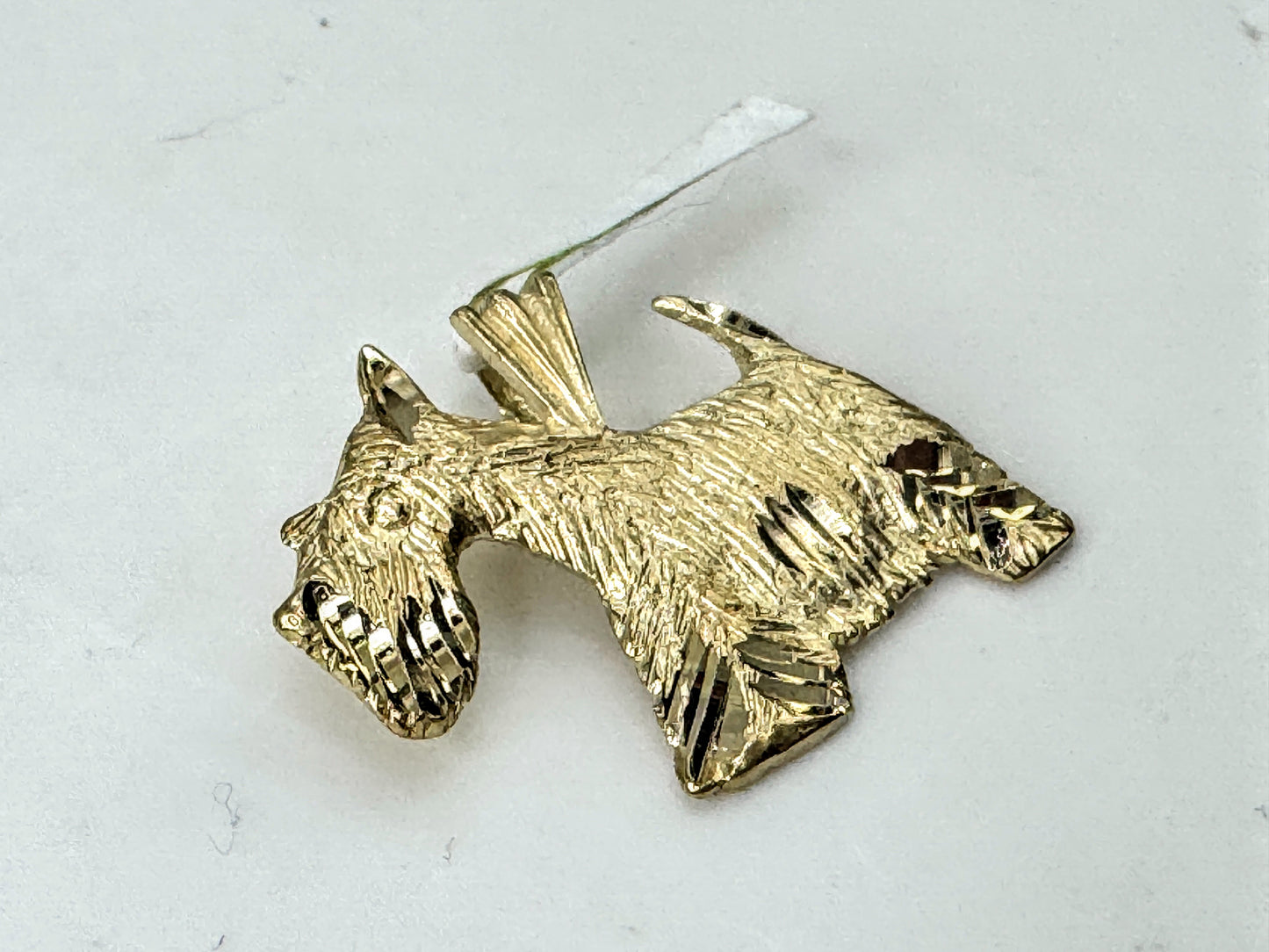 Vintage 14K Yellow Gold Textured Scottie Dog Brooch Pin JR1682