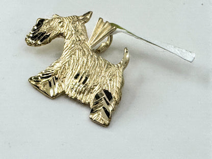 Vintage 14K Yellow Gold Textured Scottie Dog Brooch Pin JR1682