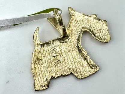 Vintage 14K Yellow Gold Textured Scottie Dog Brooch Pin JR1682