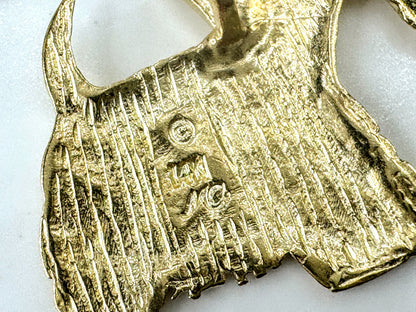 Vintage 14K Yellow Gold Textured Scottie Dog Brooch Pin JR1682