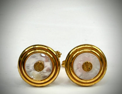 Vintage Dunhill Mother of Pearl Gold Tone Cufflinks Round SS314