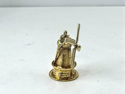 Vintage 18K Gold Mechanical Dutch Windmill Charm Pendant Moving Fan JR1686
