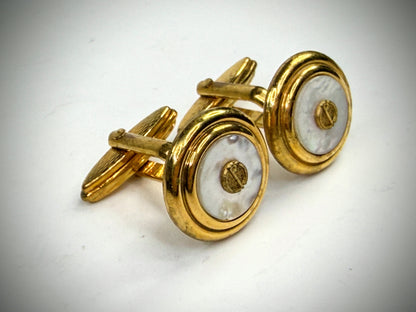 Vintage Dunhill Mother of Pearl Gold Tone Cufflinks Round SS314