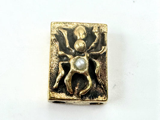 Antique 14K Gold Pearl Spider Slide Charm Bead Pendant Bracelet JR1687