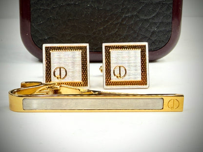 Vintage Dunhill Gold Tone Two Tone Square Cufflinks & Tie Bar Set SS315