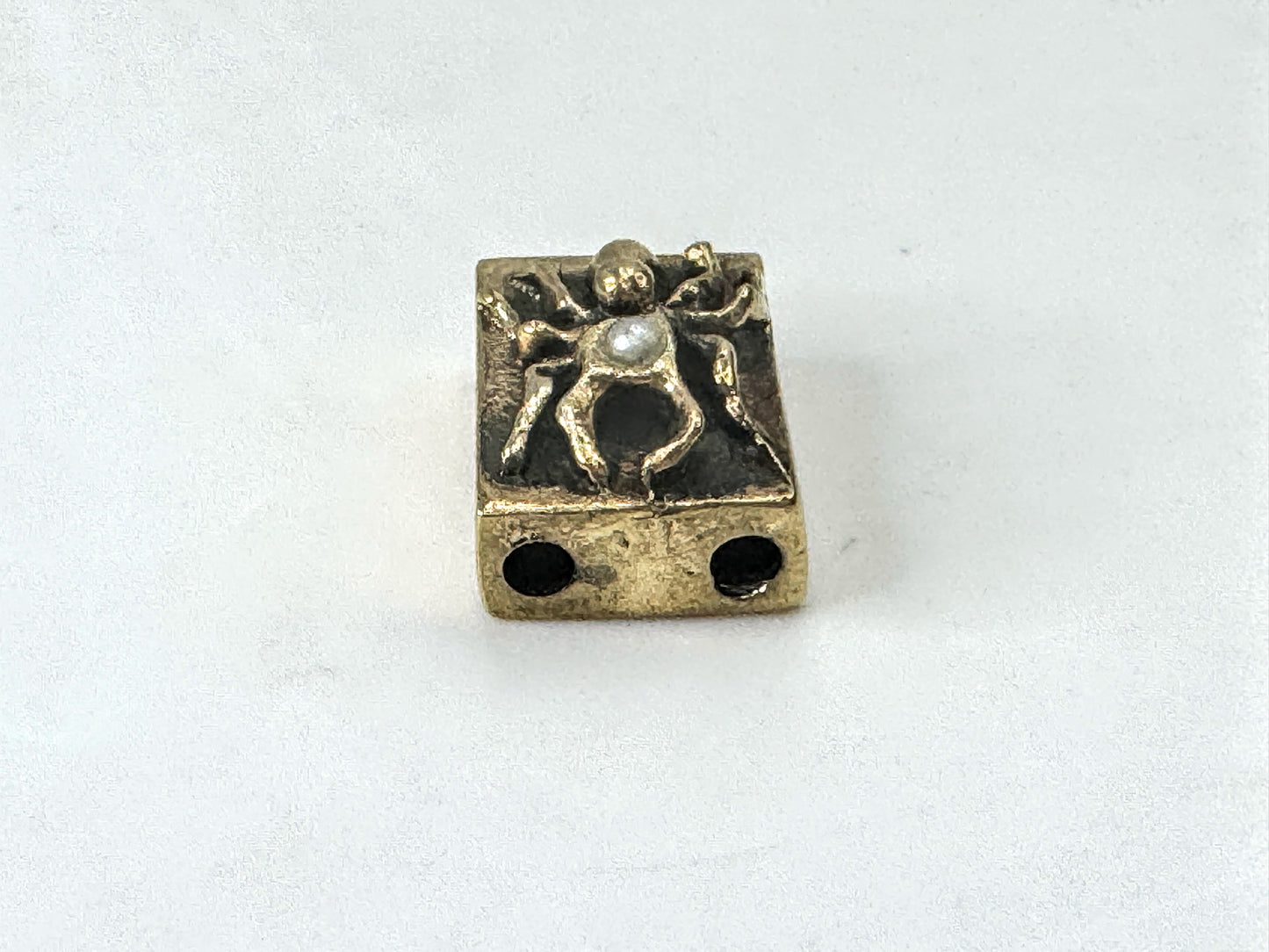 Antique 14K Gold Pearl Spider Slide Charm Bead Pendant Bracelet JR1687