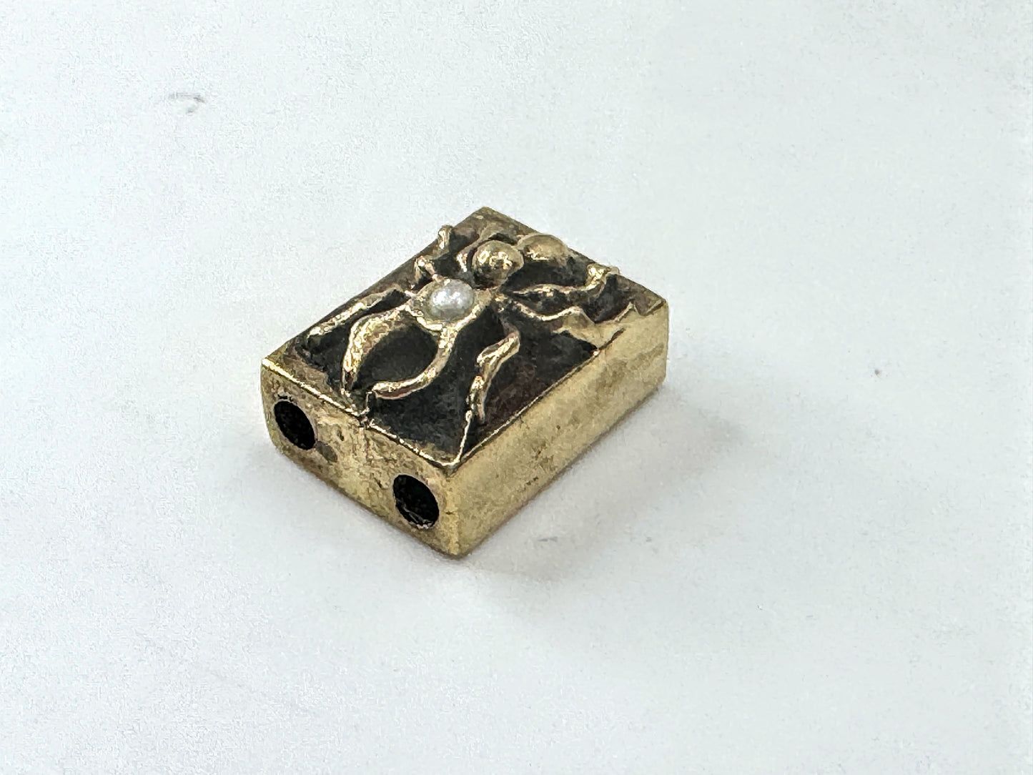 Antique 14K Gold Pearl Spider Slide Charm Bead Pendant Bracelet JR1687