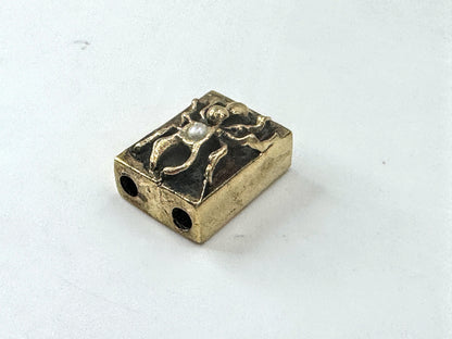 Antique 14K Gold Pearl Spider Slide Charm Bead Pendant Bracelet JR1687