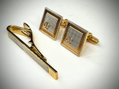 Vintage Dunhill Gold Tone Two Tone Square Cufflinks & Tie Bar Set SS315