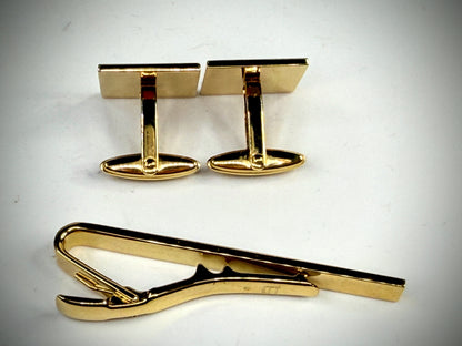 Vintage Dunhill Gold Tone Two Tone Square Cufflinks & Tie Bar Set SS315