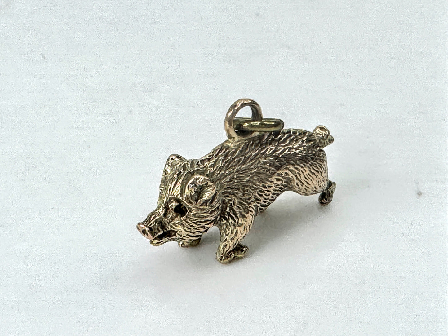 Vintage 10K Gold Highly Detailed Etched Pig Charm Pendant JR1689