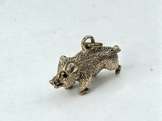 Vintage 10K Gold Highly Detailed Etched Pig Charm Pendant JR1689
