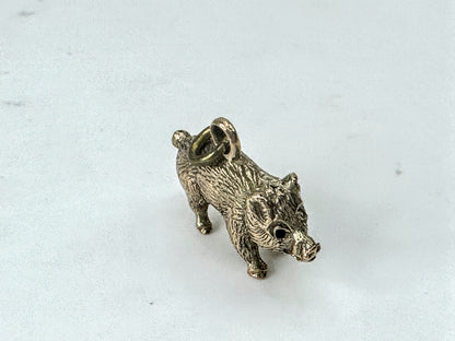 Vintage 10K Gold Highly Detailed Etched Pig Charm Pendant JR1689