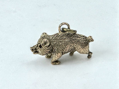 Vintage 10K Gold Highly Detailed Etched Pig Charm Pendant JR1689