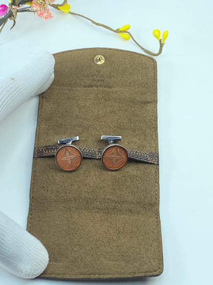Louis Vuitton Boutons De Manchette Fleur Monogram Cuffs + Damier Case GS414